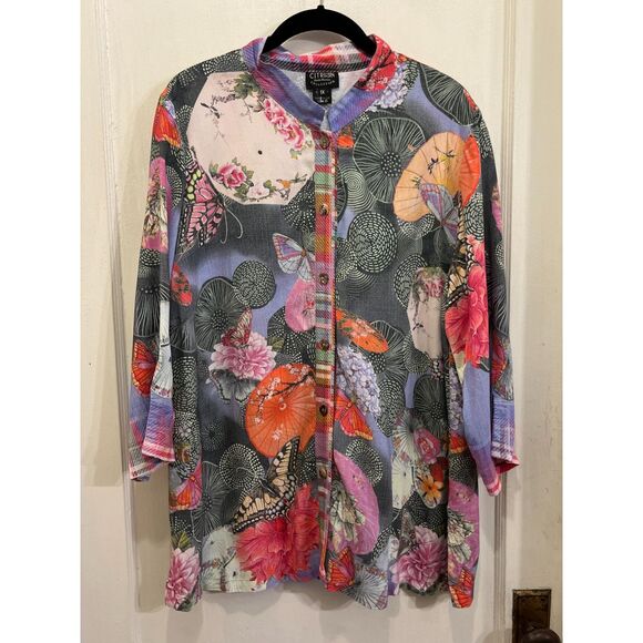 CITRON Santa Monica Floral Asian Button Up Shirt Top  Women's Size 1X - Picture 2 of 9